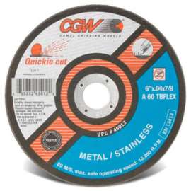 CGW Abrasives 45012 Cut-Off Wheel 6" x 7/8" 60 Grit Type 1 Zirconia Aluminium Oxide