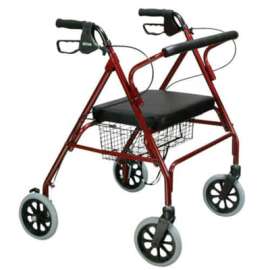 Heavy Duty Bariatric Rollator Walker with Large Padded Seat, Red