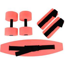 CanDo Deluxe Aquatic Exercise Kit (Jogger Belt, Ankle Cuffs, Hand Bars), Medium, Red