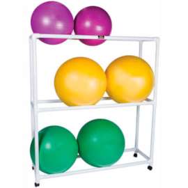 White PVC Mobile Floor Rack For Inflatable Exercise Balls, 62"L x 20"W x 72"H, 3 Shelves