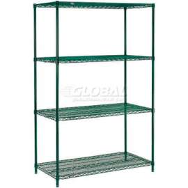 Nexel Poly-Green, 4 Tier, Wire Shelving Starter Unit, 36"W x 24"D x 63"H
