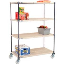 Nexelite Plastic Mat Shelf Truck w/Poly Swivel Casters, 48"L x 24"W x 69"H, White
