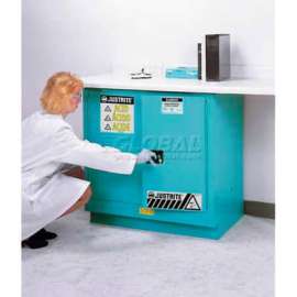 Justrite 31 Gallon 2 Door, Self-Close, Fume Hood Acid Cabinet, 48"x21-5/8"x35-3/4", Blue