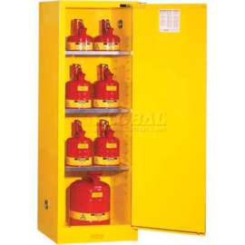 Justrite 36 Gallon 1 Door, Manual, Slimline, Paint & Ink Cabinet, 23-1/4"W x 18"D x 65"H, Yellow