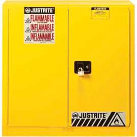 Justrite 30 Gallon 2 Door, Manual, Flammable Cabinet, 36"W x 24"D x 35"H, Yellow