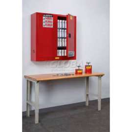 Justrite 168 Aerosol Cans, 2 Door, Manual, Wall Mount, Paint & Ink Cabinet, 43"W x 12"D x 44"H, Red