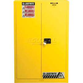 Justrite 60 Gallon 2 Door, Self-Close, Paint & Ink Cabinet, 43"W x 18"D x 65"H, Yellow