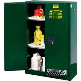 Justrite 90 Gallon 2 Door, Manual, Pesticide Cabinet, 43"W x 34"D x 65"H, Green