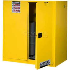Justrite Drum Cabinet 60 Gal. Capacity Vertical Self Close Hazmat Flammable W/ Drum Rollers