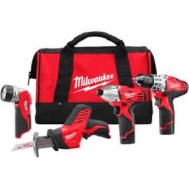 Milwaukee 2498-24 M12 Cordless 4-Tool Combo Kit