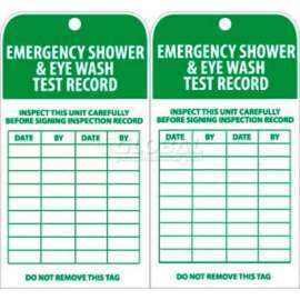NMC RPT37 Tags, Emergency Shower And Eye Wash Test Record, 6" X 3", White/Green, 25/Pk