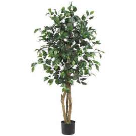 Nearly Natural 4' Ficus Silk Tree with Round Pot, Green