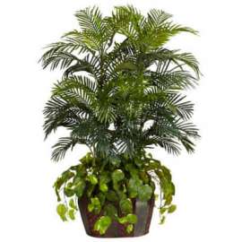 Nearly Natural 4.5' Double Areca with Vase & Pothos Silk Plant