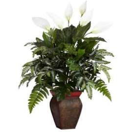 Nearly Natural Mixed Greens with Spathyfillum & Decorative Vase Silk Plant