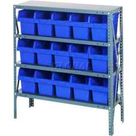Quantum Storage Systems 1239-SB802 Steel Shelving with 15 8"H Plastic Shelf Bins Blue, 36x12x39-SB4 Shelves