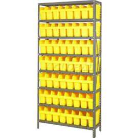 Quantum Storage Systems 1875-SB803 Steel Shelving with 56 8"H Plastic Shelf Bins Yellow, 36x18x75-SB8 Shelves