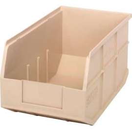 Quantum Plastic Stacking and Hanging Shelf Bin SSB443 8-1/4"W x 14"D x 7"H, Ivory