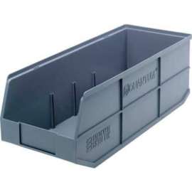 Quantum Plastic Stackable Shelf Bin SSB483 8-1/4"W x 20-1/2"D x 7"H, Gray