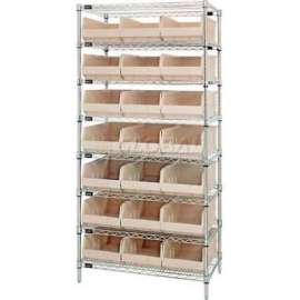 Quantum Storage Systems WR8-465 Chrome Wire Shelving with 21 SSB465 Stackable Shelf Bins Ivory, 36x18x74