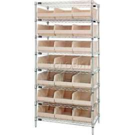 Quantum Storage Systems WR8-485 Chrome Wire Shelving with 21 SSB485 Stackable Shelf Bins Ivory, 36x21x74