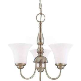 Nuvo 60/1821 Dupont-3 Light Chandelier, Satin White, Brushed Nickel, 16"W X 16.25"H