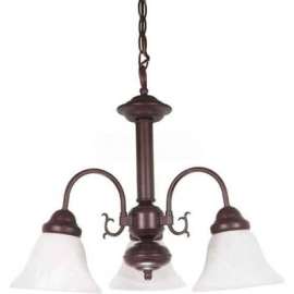 Satco 60/184 Ballerina 3 Light 20" Chandelier w/ Alabaster Glass Bell Shades Old Bronze
