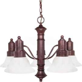 Satco 60/191 Gotham 5 Light 25" Chandelier w/ Alabaster Glass Bell Shades Old Bronze