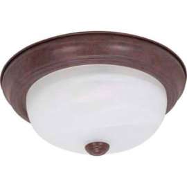 Satco 60-205 2 Light - 11" - Flush Mount - Alabaster Glass Old Bronze