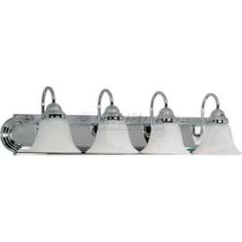 Satco 60/318 Ballerina 4 Light - 30" - Vanity w/ Alabaster Glass Bell Shades Polished Chrome