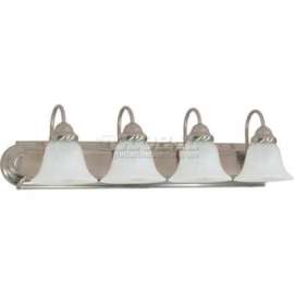 Satco 60/322 Ballerina 4 Light - 30" - Vanity w/ Alabaster Glass Bell Shades Brushed Nickel