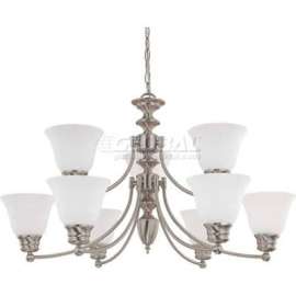 Nuvo 60/3256 Empire 9 Light Chandelier, Frosted White, Brushed Nickel, 32"W X 18"H