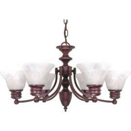 Satco 60/358 Empire 6 Light 26" Chandelier w/ Alabaster Glass Bell Shades Old Bronze