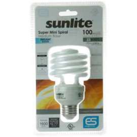 Sunlite 00826-SU SMS23/65K 23W Super Mini Spiral CFL Light Bulb, Medium Base, Daylight