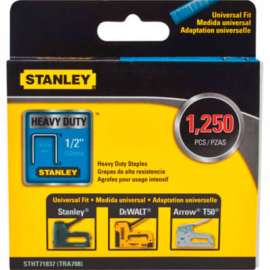 STANLEY STHT71837 Crown Staple, 27/64 in W Crown, 1/2 in L Leg, Steel, 0.05 ga Gauge, Glue Collation