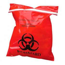 Red Stick-On Biohazard Waste Bags, 2 mil, 12"W x 14"L, 100/Box