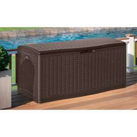 Suncast BMDB60 Resin Wicker Outdoor Storage Deck Box  60 Gallon 26-3/4"L x 27-1/2"W x 26-1/4"H Java