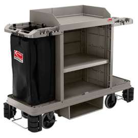 Suncast Housekeeping Cart, Standard Plus with 4 Premium Rollers, Platinum