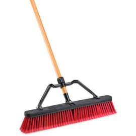 Libman Commercial Push Broom W/Hard Polymer Support Brace, 24" Medium Duty Bristles Wood Handle- 827