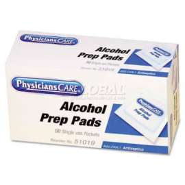 PhysiciansCare 51019 First Aid Alcohol Pads, Box of 50