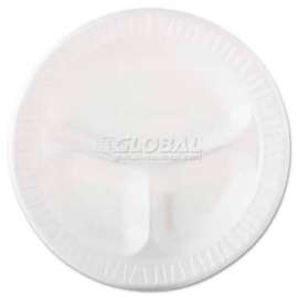 Dart 10CPWQR, 3-Comp Laminated Foam Plates, 10 1/4" Dia., White, 500/Carton
