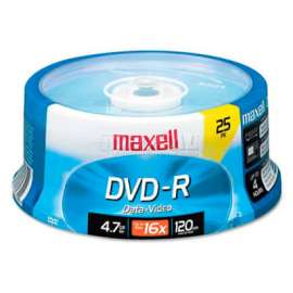 Maxell 638010 DVD-R Discs, 4.7GB, 16x, Spindle, Gold, 25/Pack