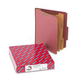 Smead Pressboard Classification Folders, Self Tab, Letter, Six-Section, Red, 10/Box