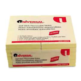 Universal Standard Self-Stick Notes, 3 x 5, Yellow, 12 100-Sheet Pads/Pack