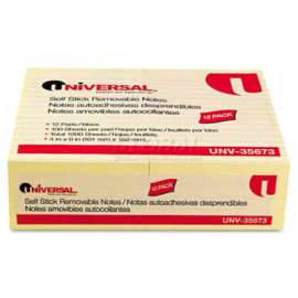 Universal Standard Self-Stick Notes, 4 x 6, Lined, Yellow, 12 100-Sheet Pads/Pack