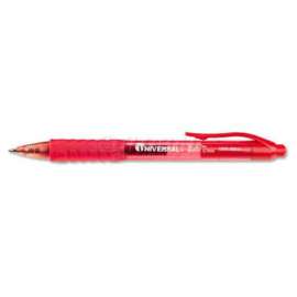 Universal One Clear Barrel Roller Ball Retractable Gel Pen, Red Ink, Medium, Dozen