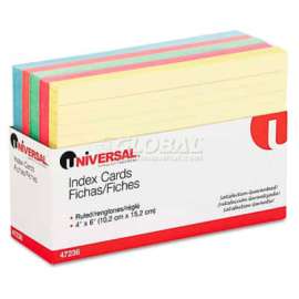 Universal Index Cards, 4 x 6, Blue/Salmon/Green/Cherry/Canary, 100/Pack
