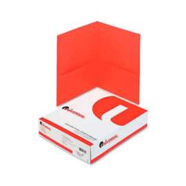 Universal Two-Pocket Portfolio, Embossed Leather Grain Paper, Red, 25/Box