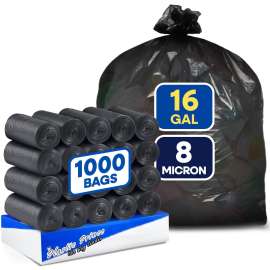 24'' x 31'', 16 Gallon, 8 Mic, Black High-Density Can Liners, 1000/Case