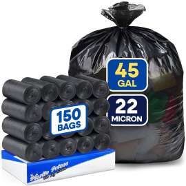 40'' x 48'', 45 Gallon, 22 Mic, Black High-Density Can Liners, 150/Case
