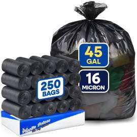 40'' x 48'', 45 Gallon, 16 Mic, Black High-Density Can Liners, 250/Case